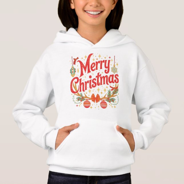 Festive “Merry Christmas” Holiday Kids Hoodie (Front)