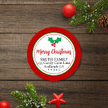 Festive Merry Christmas Holly Return Address Label<br><div class="desc">Elevate your holiday correspondence with these festive red and green round Merry Christmas holly return address labels.</div>