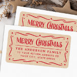 Festive Merry Christmas Kraft look return address Label<br><div class="desc">Return address labels with the text "Merry Christmas" in a festive font and your return address below surrounded by an ornate border with stars. White text on a Kraft paper look (printed image) background.</div>
