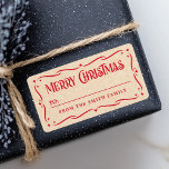 Festive Merry Christmas Kraft look to from gift Label<br><div class="desc">To-from gift tag labels with the text "Merry Christmas" in a festive, red font and space for you to handwrite a name. Below is your family name and everything is surrounded by an ornate border with stars. The background is printed (image) Kraft paper. You can change the border and font...</div>