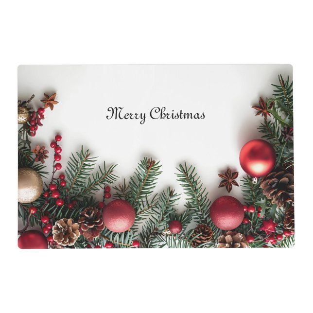Festive "Merry Christmas" Laminated Placemat (Front)