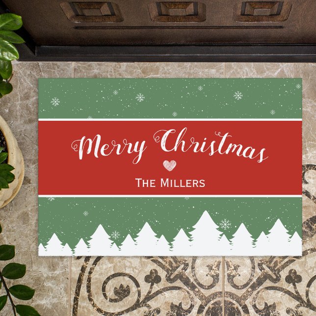  Festive Merry Christmas Last Name Snowflake Doormat (Creator Uploaded)