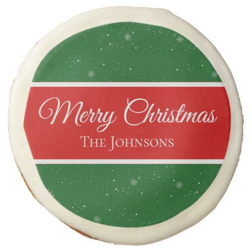 Festive Merry Christmas Last Name Snowflake Sugar Cookie