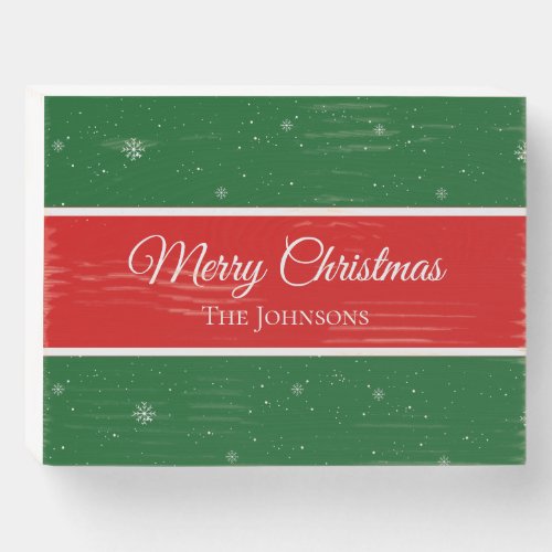 Festive Merry Christmas Last Name Snowflake Wooden Box Sign