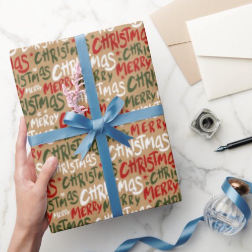 Festive Merry Christmas Lettering Holiday Wrapping Paper