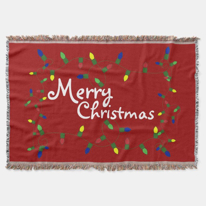 Festive Merry Christmas Lights Throw Blanket