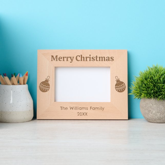 Festive Merry Christmas Ornaments Photo Laser Engraved Frames (Front)