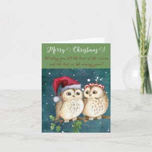 Festive Merry Christmas Owls Greeting Card
