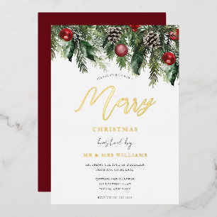 Festive Merry Christmas Party Gold Foil Invitation