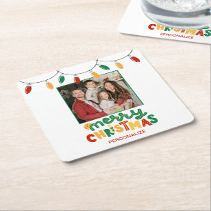 Festive Merry Christmas Personalized Paper Coaster