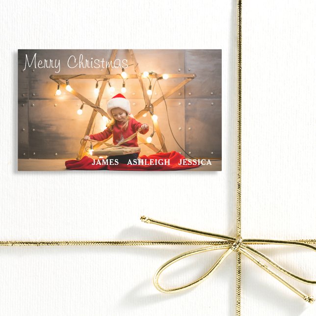 Festive Merry Christmas Personalized Photo Rectangular Sticker (Creator Uploaded)