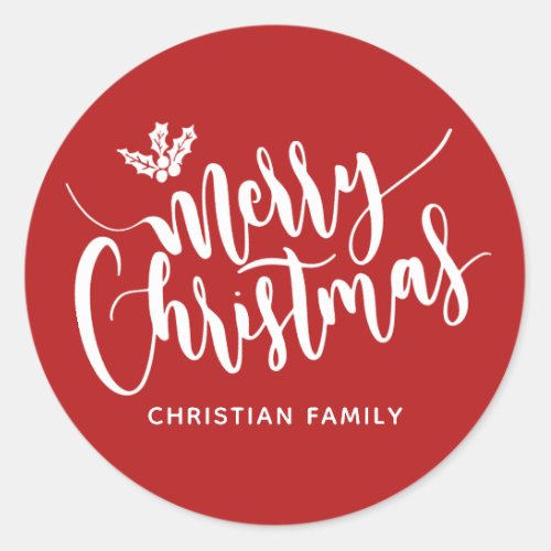 Festive Merry Christmas Personalized Red Classic Round Sticker