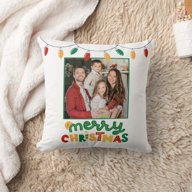 Festive Merry Christmas Personalized Throw Pillow (Blanket)