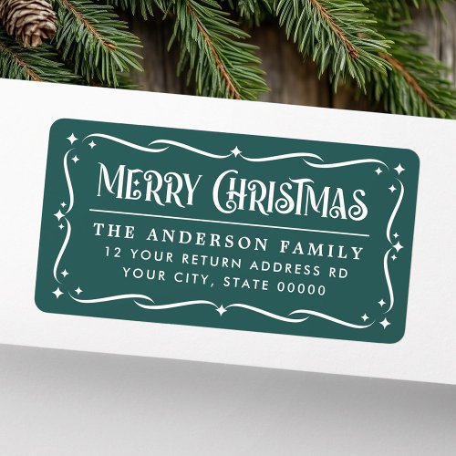 Festive Merry Christmas pine green return address Label