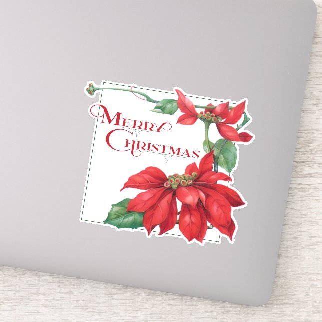 Festive Merry Christmas Poinsettias Sticker (Detail)