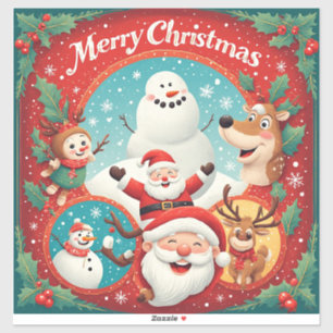 Festive Merry Christmas Postcard Sticker