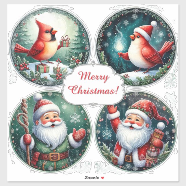 Festive Merry Christmas Postcard Sticker (Sheet)