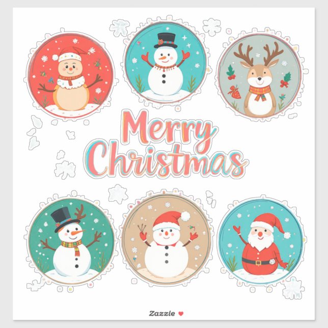 Festive Merry Christmas Postcard Sticker (Sheet)