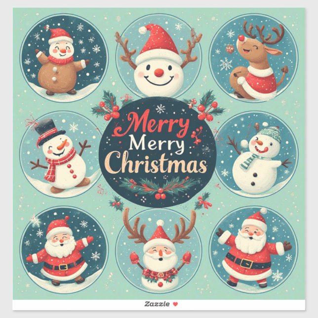 Festive Merry Christmas Postcard Sticker (Sheet)