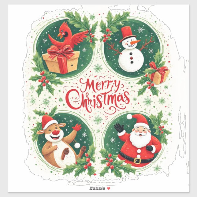 Festive Merry Christmas Postcard Sticker (Sheet)