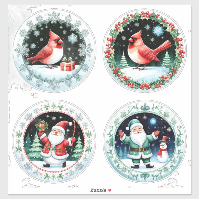 Festive Merry Christmas Postcard Sticker (Sheet)