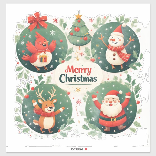 Festive Merry Christmas Postcard Sticker (Sheet)