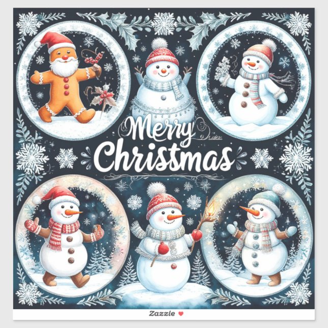 Festive Merry Christmas Postcard Sticker (Sheet)