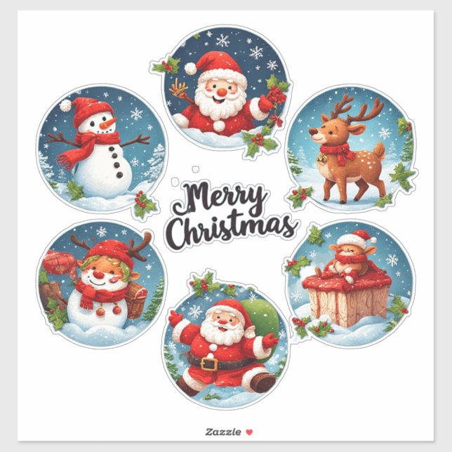 Festive Merry Christmas Postcard Sticker (Sheet)