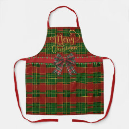 Festive Merry Christmas Red and Green Tartan Apron