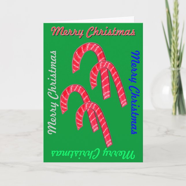 Festive Merry Christmas Red Candy Canes Holiday Card (Front)