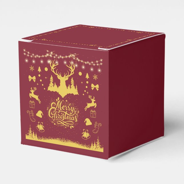 Festive Merry Christmas Red & Gold Imitation  Favor Boxes (Front Side)
