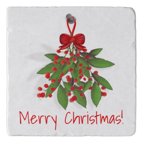 Festive Merry Christmas Red Green Mistletoe  Trivet