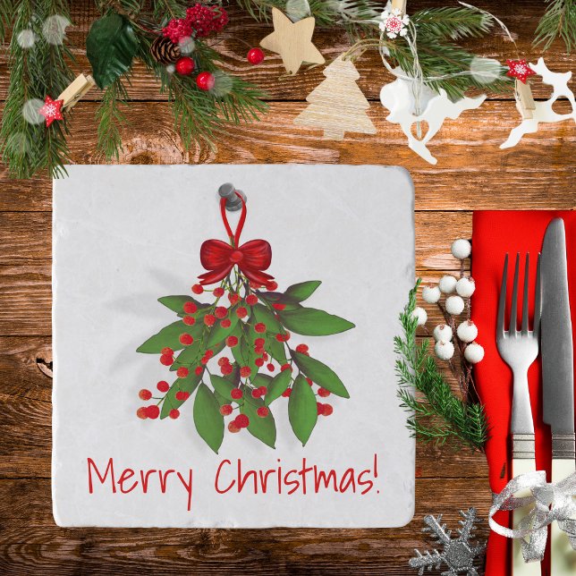 Festive Merry Christmas Red Green Mistletoe  Trivet (Creator Uploaded)