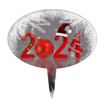 Festive Merry Christmas Red New Year 2024 Cake Topper by SorayaShanCollection at Zazzle