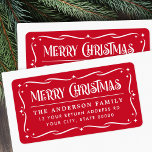 Festive Merry Christmas red white return address Label<br><div class="desc">Red and white or any color return address labels with the text "Merry Christmas" in a festive font and your return address below surrounded by an ornate border with stars. You can change the background,  border and font colors to any custom color with the customization tool.</div>