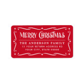 Festive Merry Christmas red white return address Label (Front)