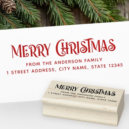 Festive Merry Christmas return address Rubber Stamp