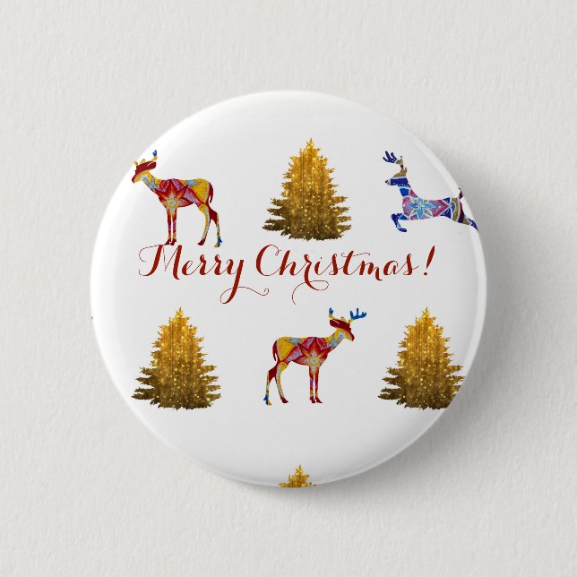 Festive Merry Christmas Round Badge Button (Front)