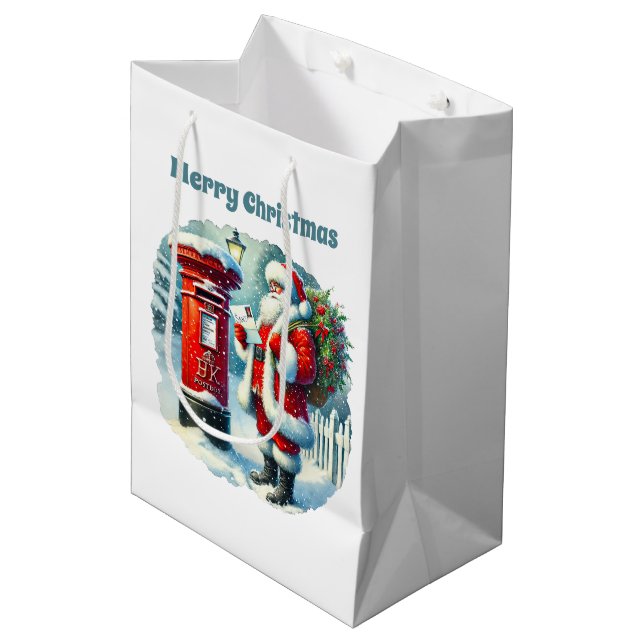 Festive Merry Christmas Santa customizable  Medium Gift Bag (Front Angled)