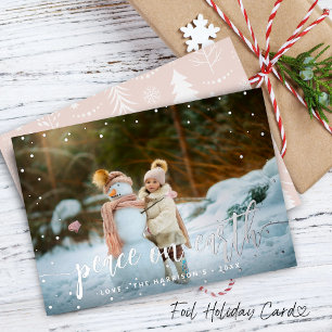 Festive Merry Christmas Silver Snow Photo Foil Holiday Card