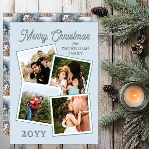 Festive Merry Christmas Snow Village Letterpress Photo Cards