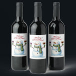 Festive Merry Christmas snowman drinking Wine Label<br><div class="desc">Festive Merry Christmas snowman drinking Wine Label</div>