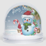 Festive Merry Christmas Snowman Keepsake Snow Globe<br><div class="desc">Celebrate the magic of the season with this elegant two-sided Christmas snow globe. Featuring a cute snowman holding a candy cane design on the front and a customizable holiday poem on the back set against a winter forest scene, it’s the perfect keepsake for commemorating a special year. Ideal for gifting...</div>