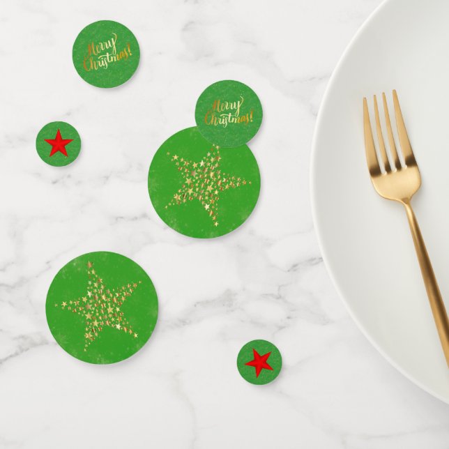 Festive Merry Christmas Stars Red Gold Green Confetti (Group)
