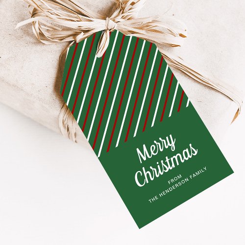 Festive Merry Christmas Striped Green Gift Tags