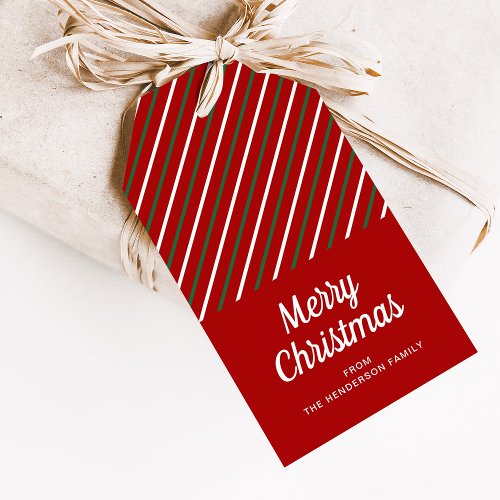 Festive Merry Christmas Striped Red  Gift Tags