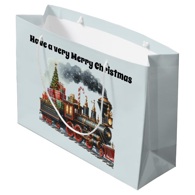 Festive Merry Christmas train add text  Large Gift Bag (Back Angled)