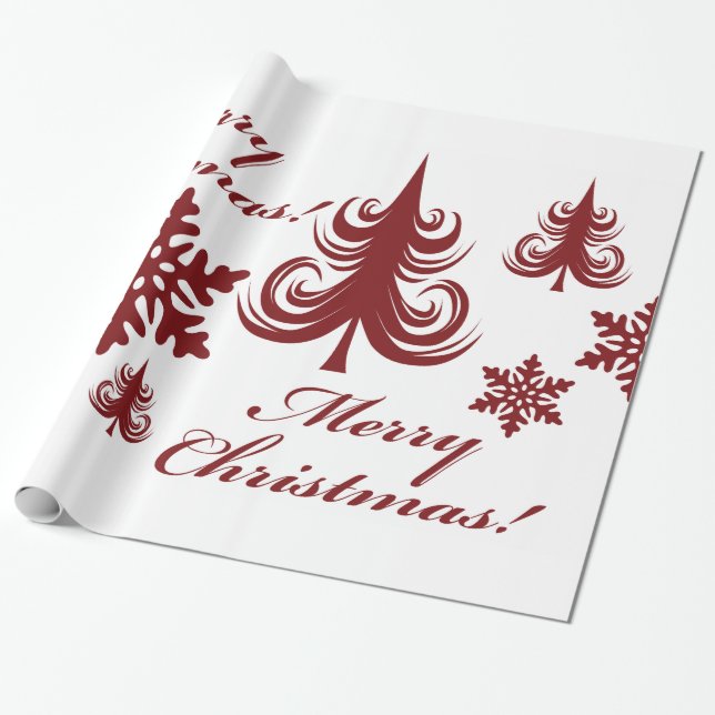 Festive Merry Christmas Tree Snowflakes Gift Wrap (Unrolled)