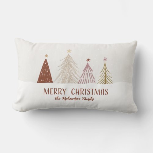 Festive Merry Christmas Trees Holiday Family Throw Lumbar Pillow
