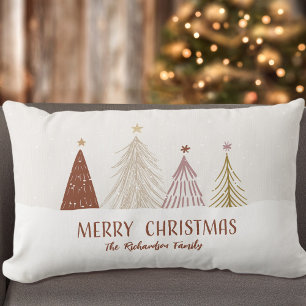 Festive Merry Christmas Trees Holiday Family Throw Lumbar Pillow